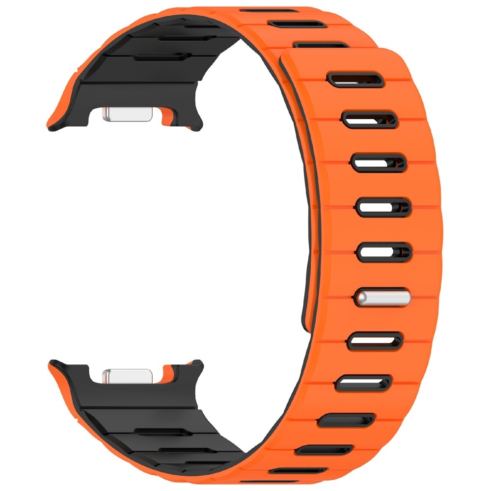 Mágneses szilikon karkötő a Samsung Galaxy Watch9 40 mm/44 mm, Watch8 44 mm/40 mm és Watch8 Classic 46 mm modellekhez – narancssárga/fekete