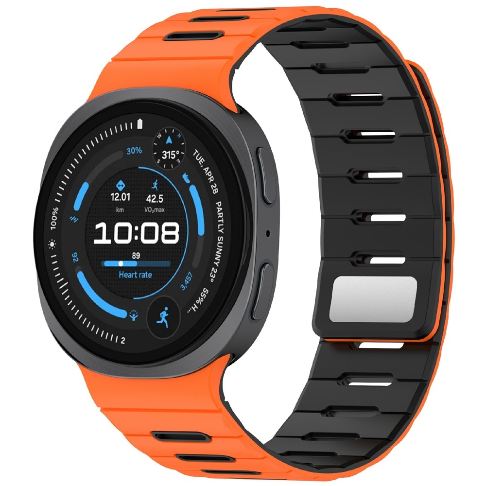 Mágneses szilikon karkötő a Samsung Galaxy Watch9 40 mm/44 mm, Watch8 44 mm/40 mm és Watch8 Classic 46 mm modellekhez – narancssárga/fekete