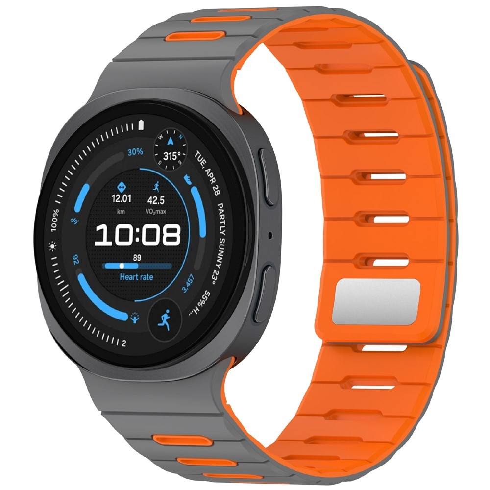 Mágneses szilikon karkötő a Samsung Galaxy Watch9 40 mm/44 mm, Watch8 44 mm/40 mm és Watch8 Classic 46 mm modellekhez – szürke/narancssárga