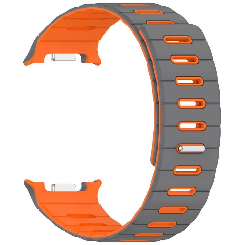 Mágneses szilikon karkötő a Samsung Galaxy Watch9 40 mm/44 mm, Watch8 44 mm/40 mm és Watch8 Classic 46 mm modellekhez – szürke/narancssárga