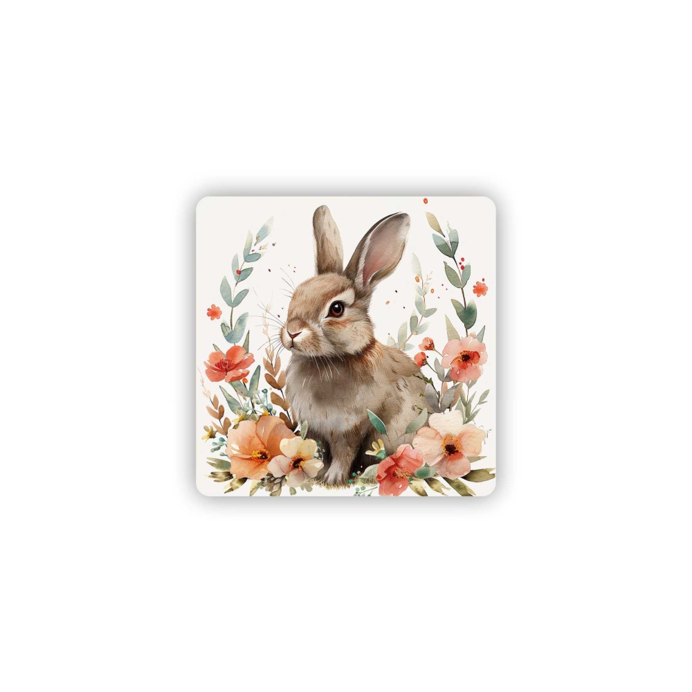 Mágnes 65x65mm négyzet alakú - nyuszi virágok között