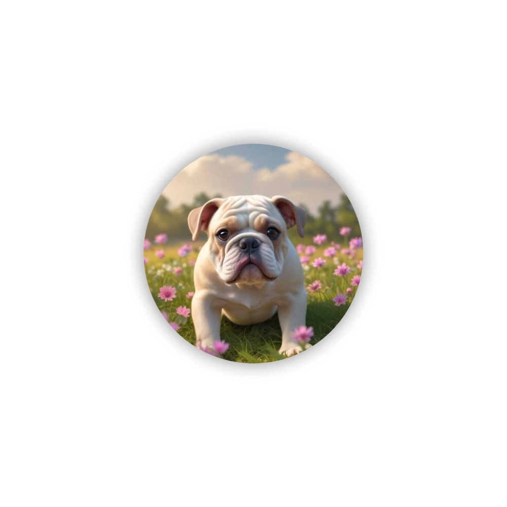 65x65mm-es kör alakú mágnes - bulldog a réten