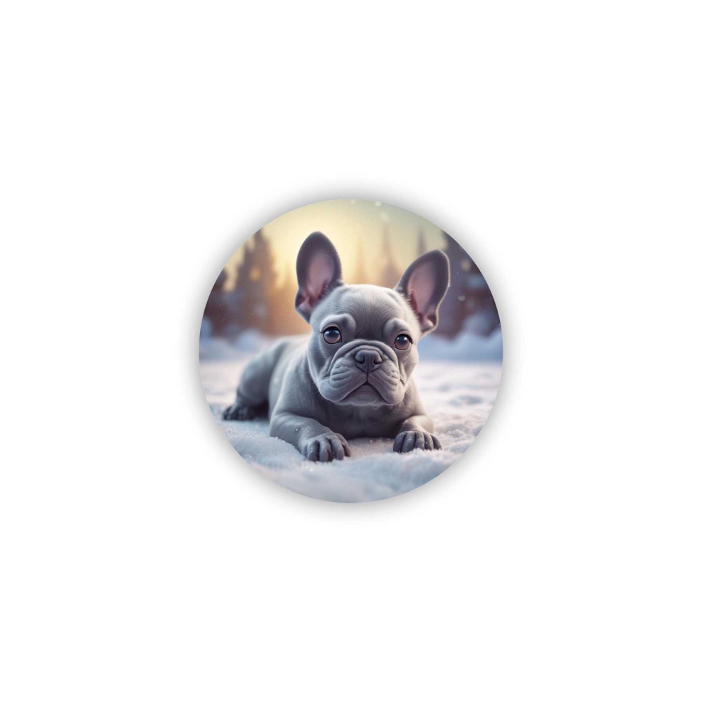 65x65mm-es kör alakú mágnes - bulldog a hóban