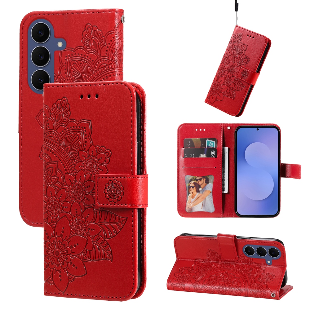 Mandala könyvformájú tok a Samsung Galaxy S26 FE-hez – piros
