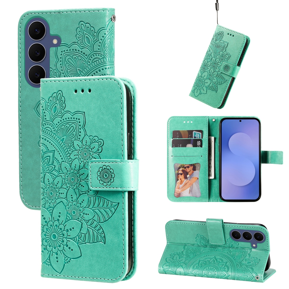 Mandala könyvformájú tok a Samsung Galaxy S26 FE-hez – kék-zöld