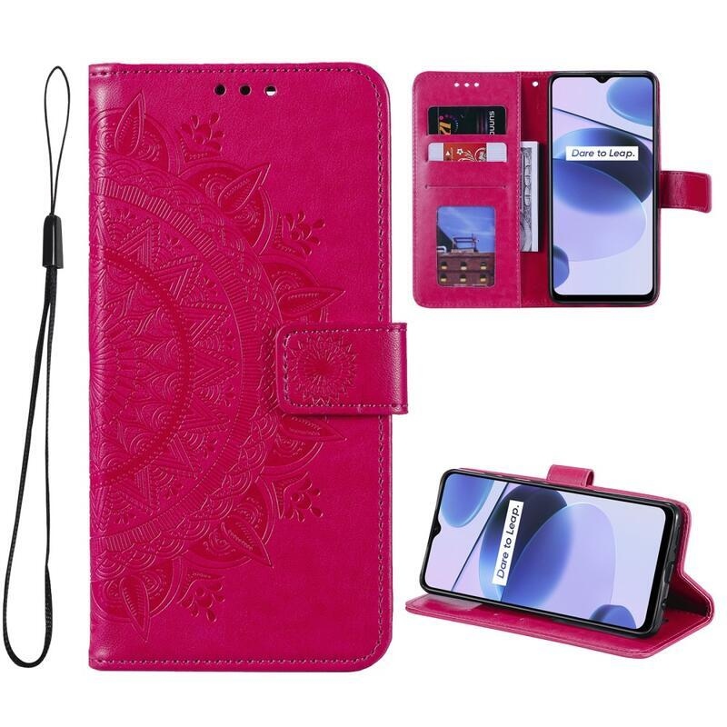Mandala PU bőr pénztárca tok mobiltelefonhoz Realme C35 - piros