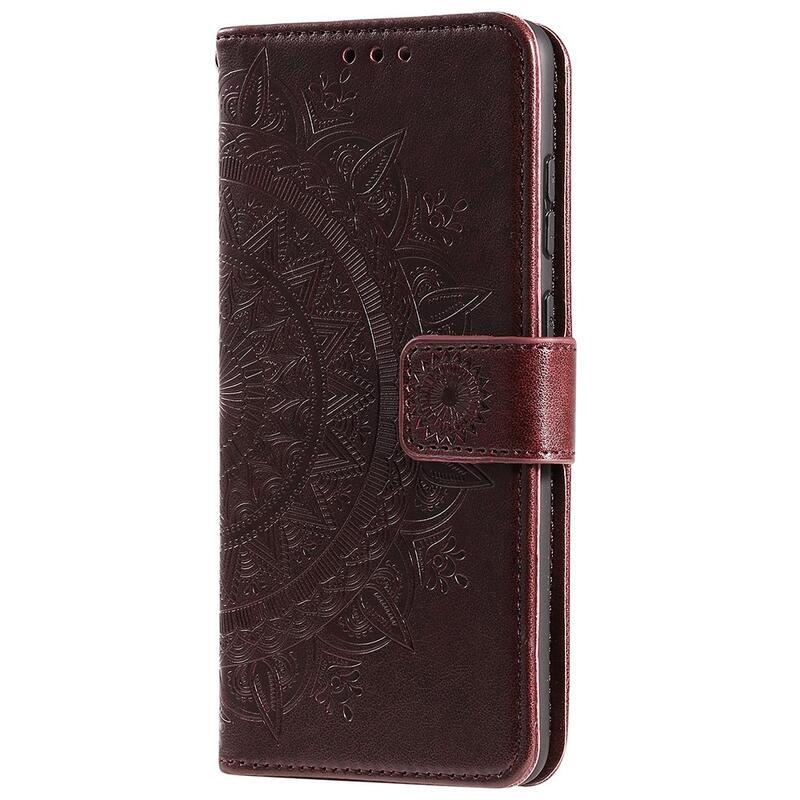 Mandala PU bőr pénztárca tok mobiltelefonhoz Realme C35 - barna