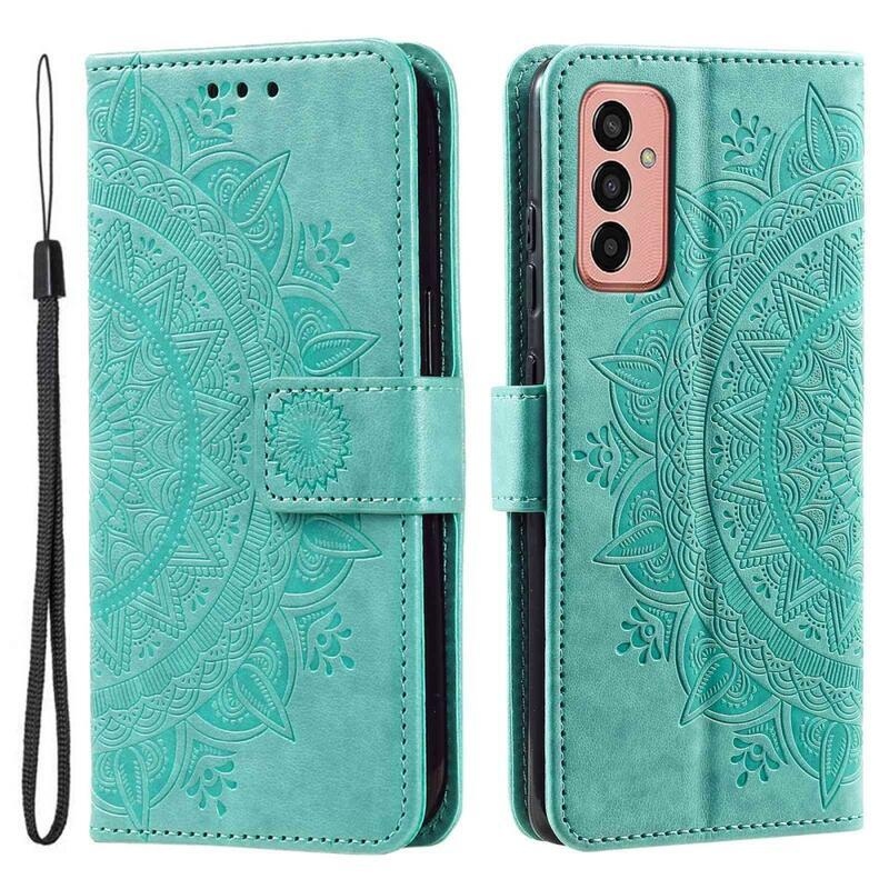 Mandala PU bőr pénztárca tok Samsung Galaxy M13 4G-hez - azúrkék színű