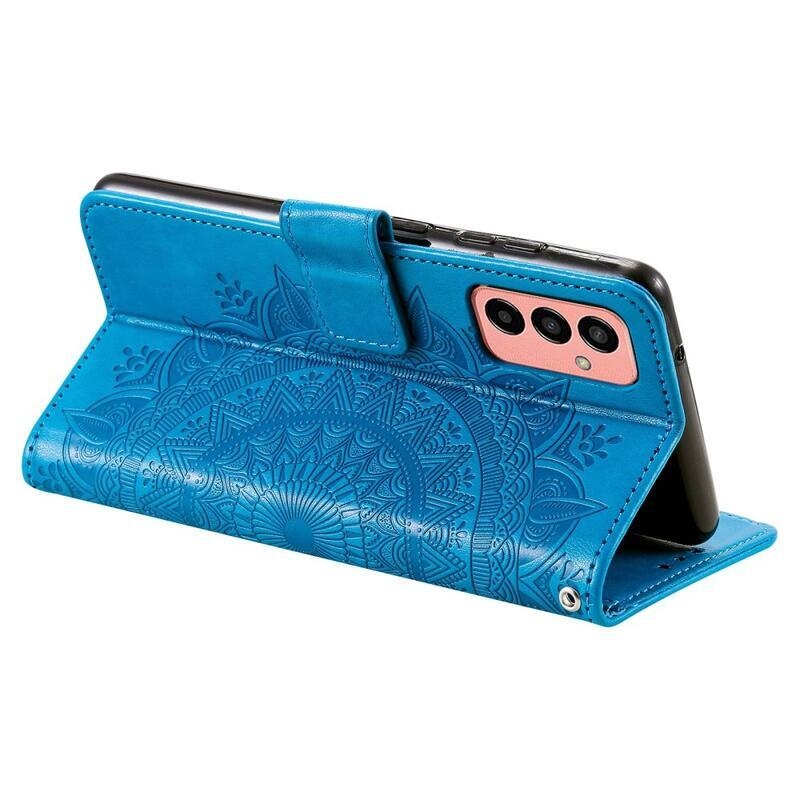 Mandala PU bőr pénztárca tok Samsung Galaxy M13 4G-hez - kék