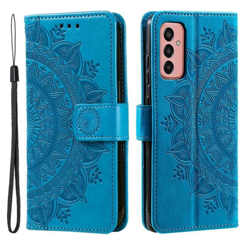 Mandala PU bőr pénztárca tok Samsung Galaxy M13 4G-hez - kék