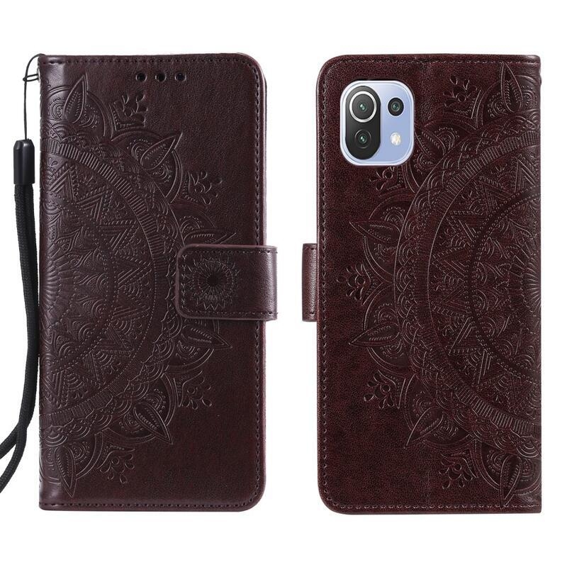 Mandala PU bőr pénztárca tok Xiaomi Mi 11 Lite 4G/5G/11 Lite 5G NE - barna