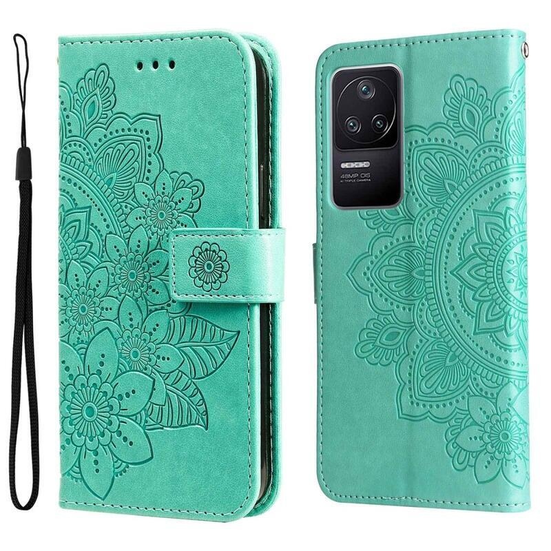 Mandala PU bőr pénztárca tok Xiaomi Poco F4 5G - azúrkék színben