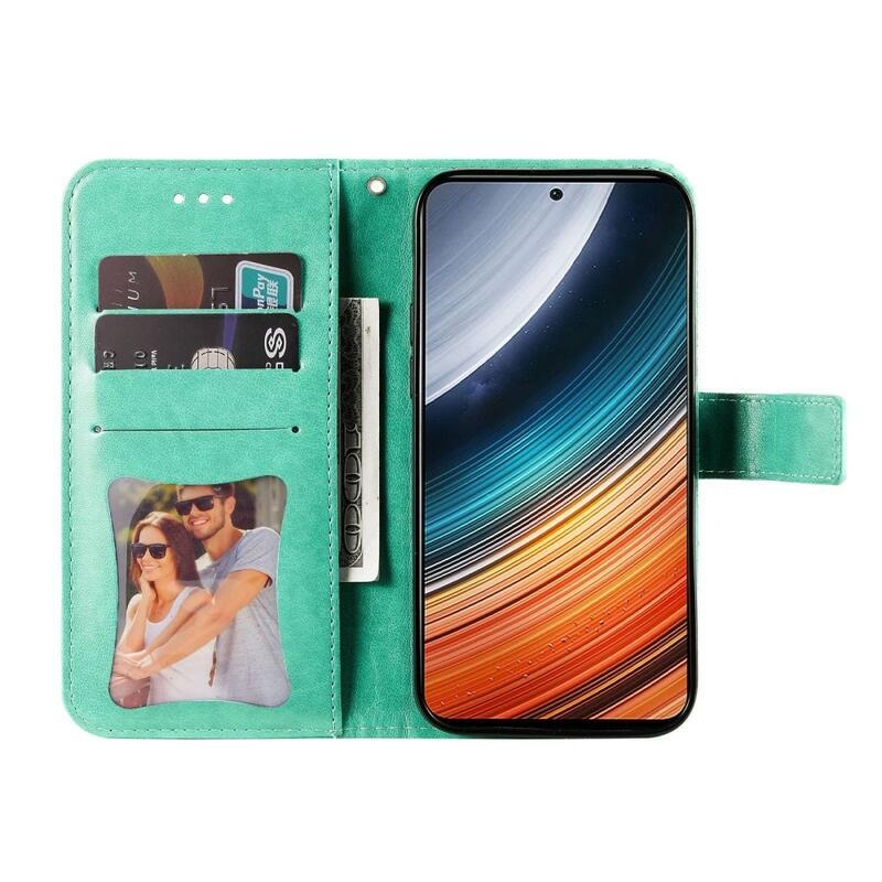 Mandala PU bőr pénztárca tok Xiaomi Poco F4 5G - azúrkék színben