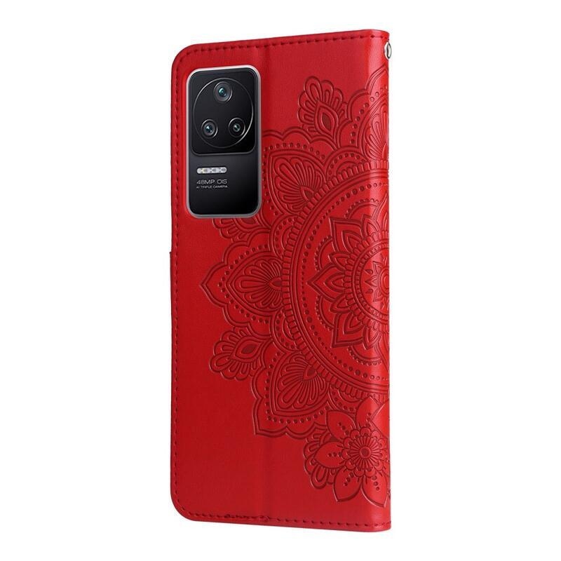 Mandala PU bőr pénztárca tok a Xiaomi Poco F4 5G számára - piros