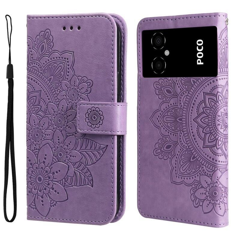 Mandala PU bőr pénztárca tok Xiaomi Poco M4 5G - lila