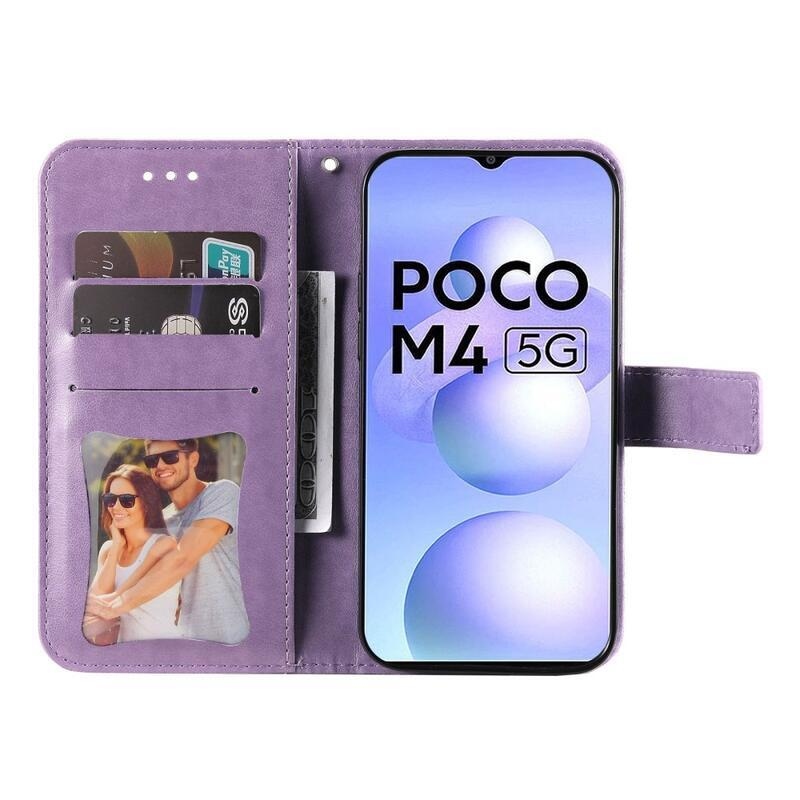Mandala PU bőr pénztárca tok Xiaomi Poco M4 5G - lila