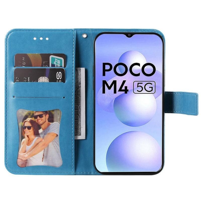 Mandala PU bőr pénztárca tok Xiaomi Poco M4 5G - kék