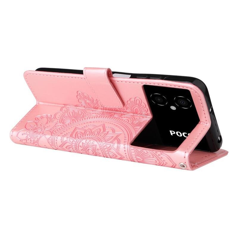 Mandala PU bőr pénztárca tok Xiaomi Poco M4 5G - rózsa