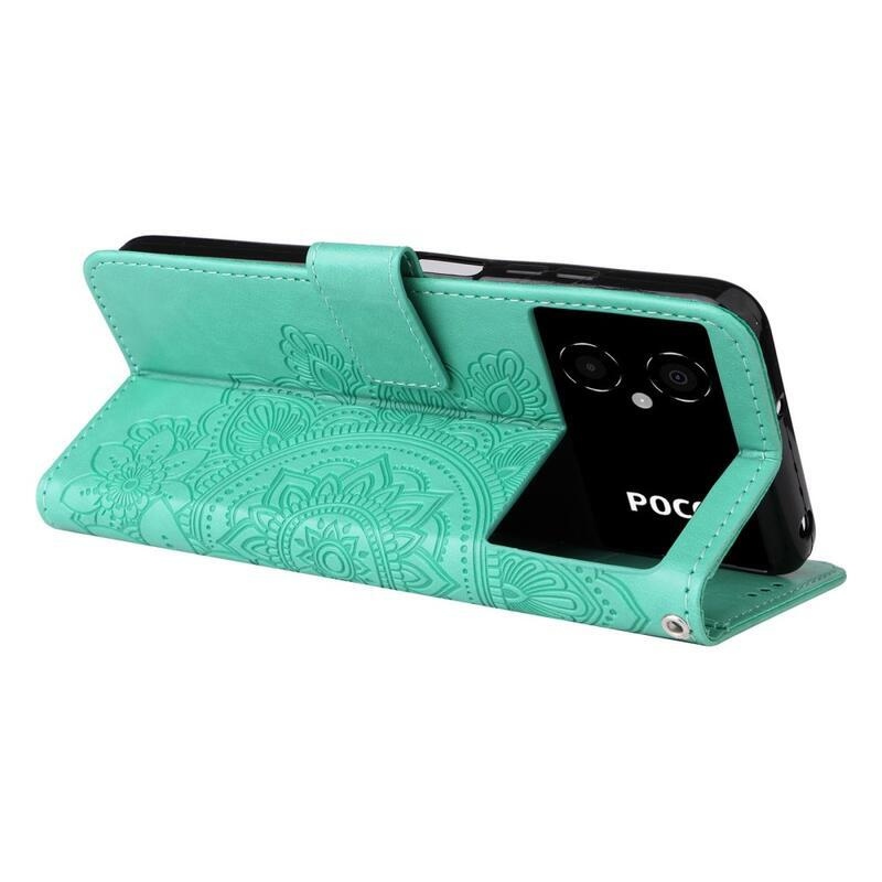 Mandala PU bőr pénztárca tok Xiaomi Poco M4 5G - zöld