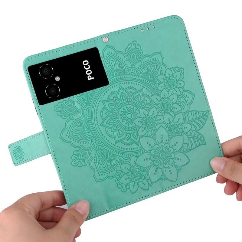Mandala PU bőr pénztárca tok Xiaomi Poco M4 5G - zöld