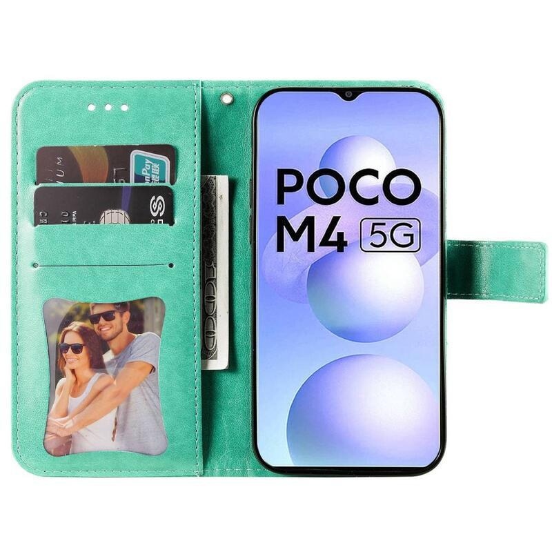 Mandala PU bőr pénztárca tok Xiaomi Poco M4 5G - zöld