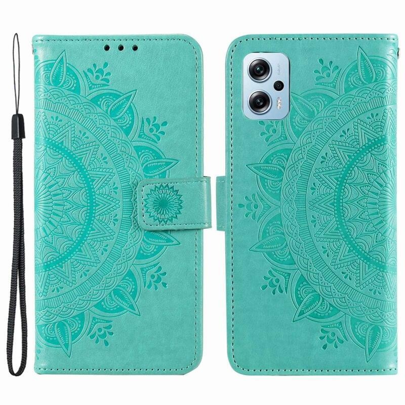 Mandala PU bőr pénztárca tok Xiaomi Poco X4 GT-hez - azúrkék színű