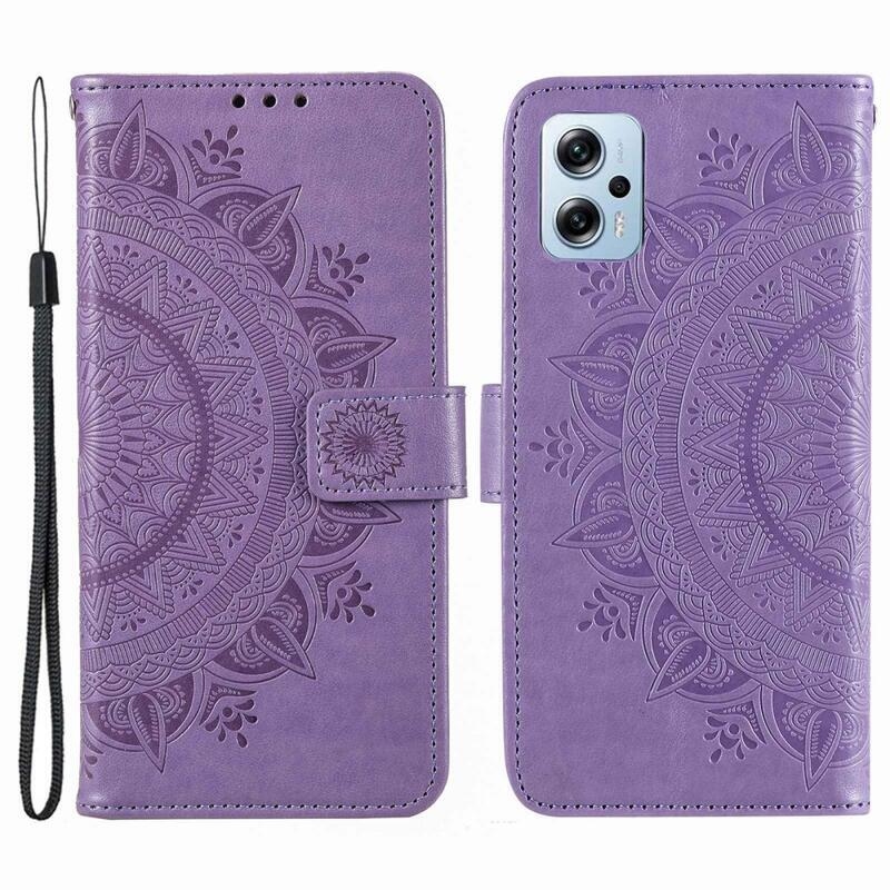 Mandala PU bőr pénztárca tok Xiaomi Poco X4 GT-hez - lila
