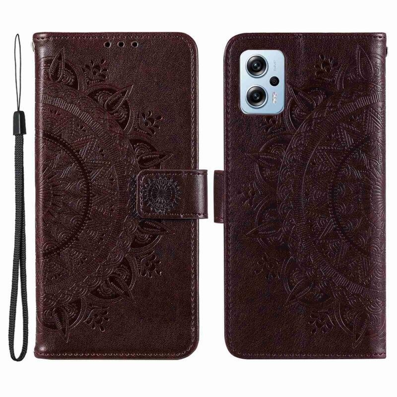 Mandala PU bőr pénztárca tok Xiaomi Poco X4 GT-hez - barna