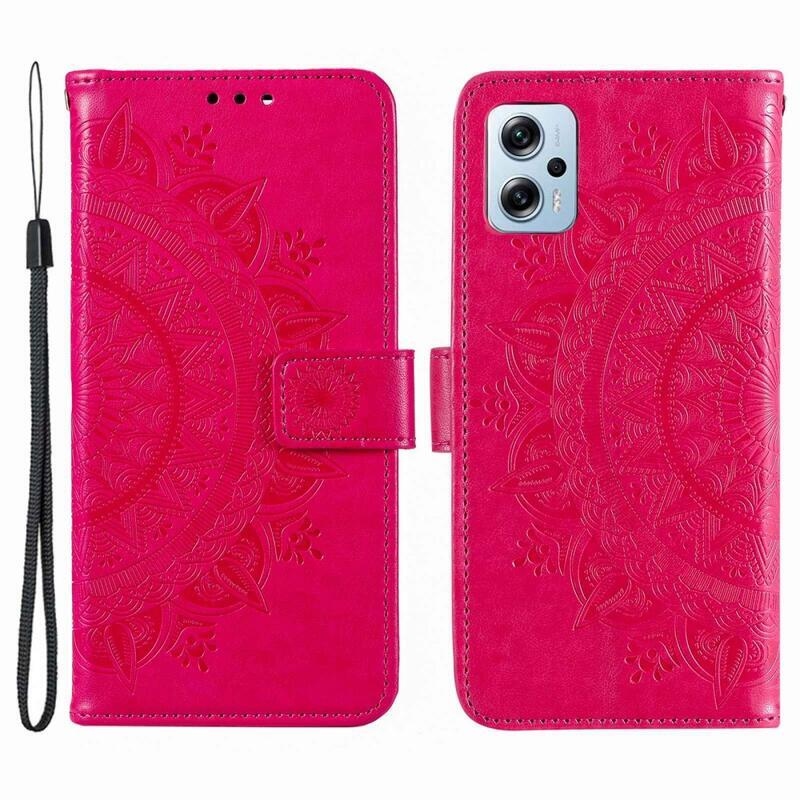 Mandala PU bőr pénztárca tok Xiaomi Poco X4 GT-hez - rózsaszínű
