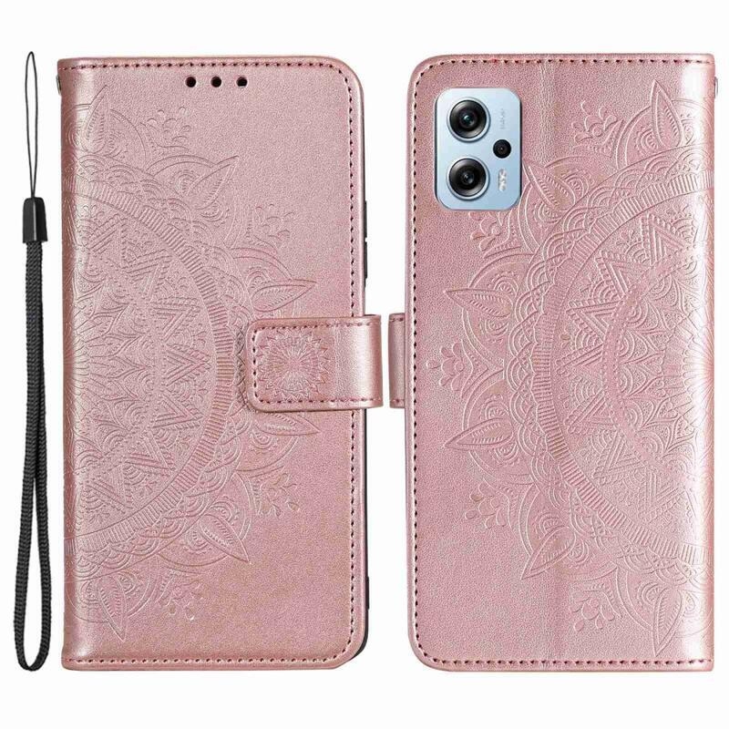 Mandala PU bőr pénztárca tok Xiaomi Poco X4 GT-hez - rózsa arany