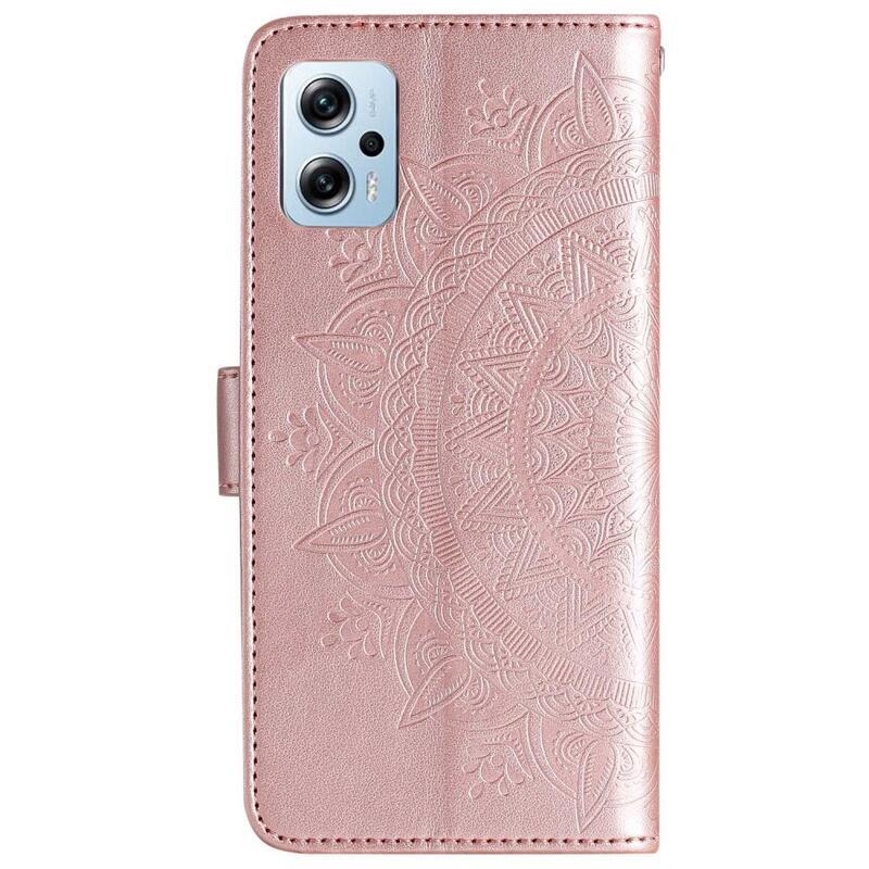 Mandala PU bőr pénztárca tok Xiaomi Poco X4 GT-hez - rózsa arany