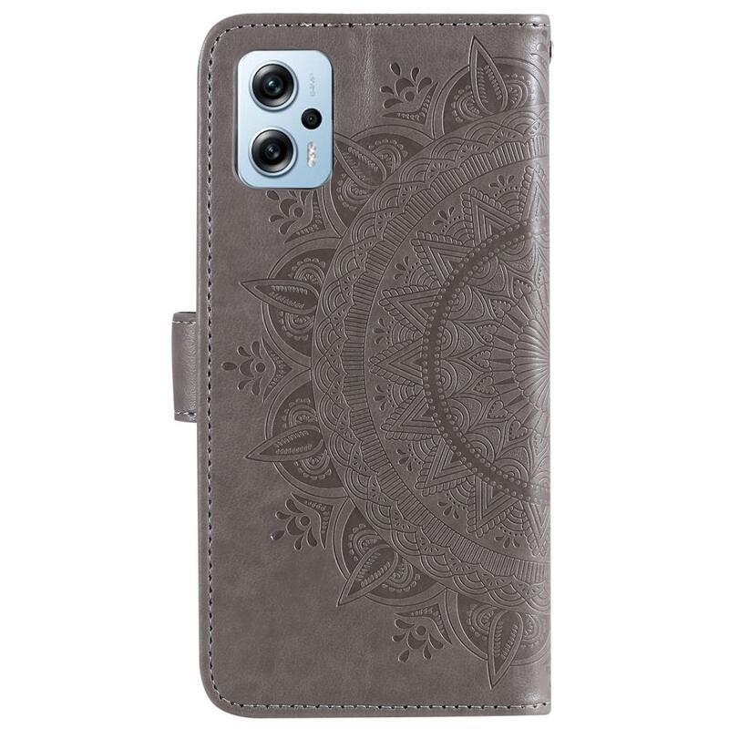 Mandala PU bőr pénztárca tok Xiaomi Poco X4 GT-hez - szürke