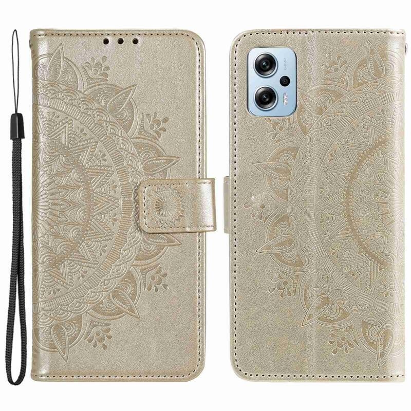 Mandala PU bőr pénztárca tok Xiaomi Poco X4 GT-hez - arany színben