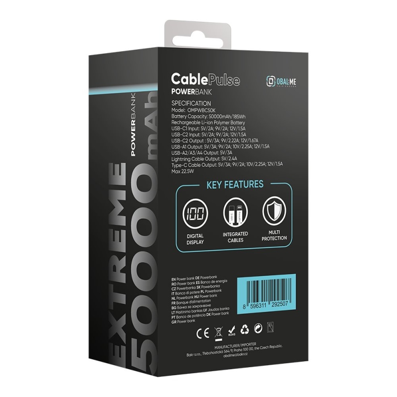 CSOMAGOLÁS: ME CablePulse Powerbank 50000mAh 22,5W Fekete