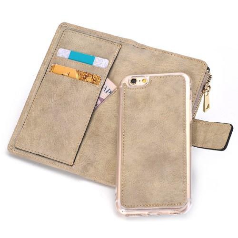 Matt 2in1 pénztárca tok levehető tartozékkal iPhone 6s Plus és 6 Plus készülékhez - bézs színű