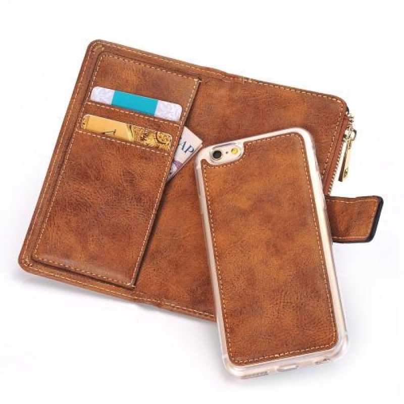 Matt 2in1 pénztárca tok levehető tartozékkal iPhone 6s Plus és 6 Plus készülékhez - barna