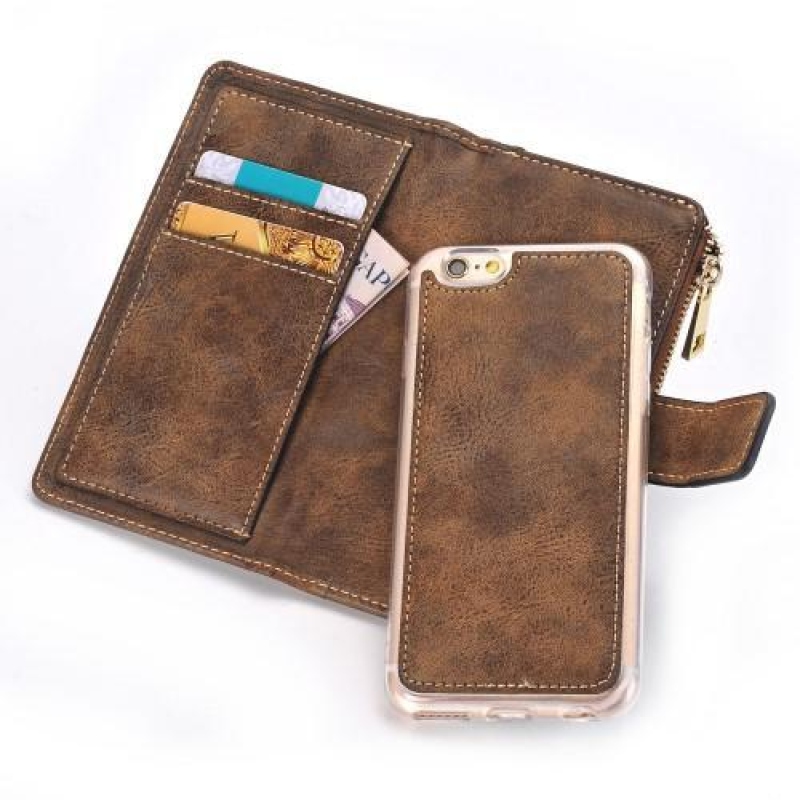 Matt 2in1 pénztárca tok levehető tartozékkal iPhone 6s Plus és 6 Plus készülékhez - sötétbarna színben