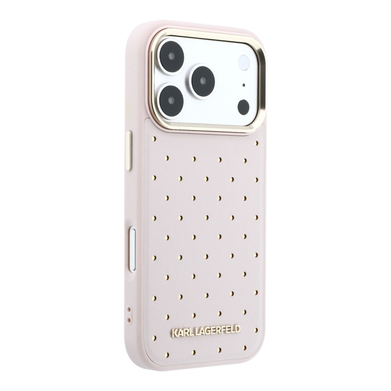Karl Lagerfeld PU perforált arany pöttyös MagSafe hátlap az iPhone 17 Pro-hoz, rózsaszín