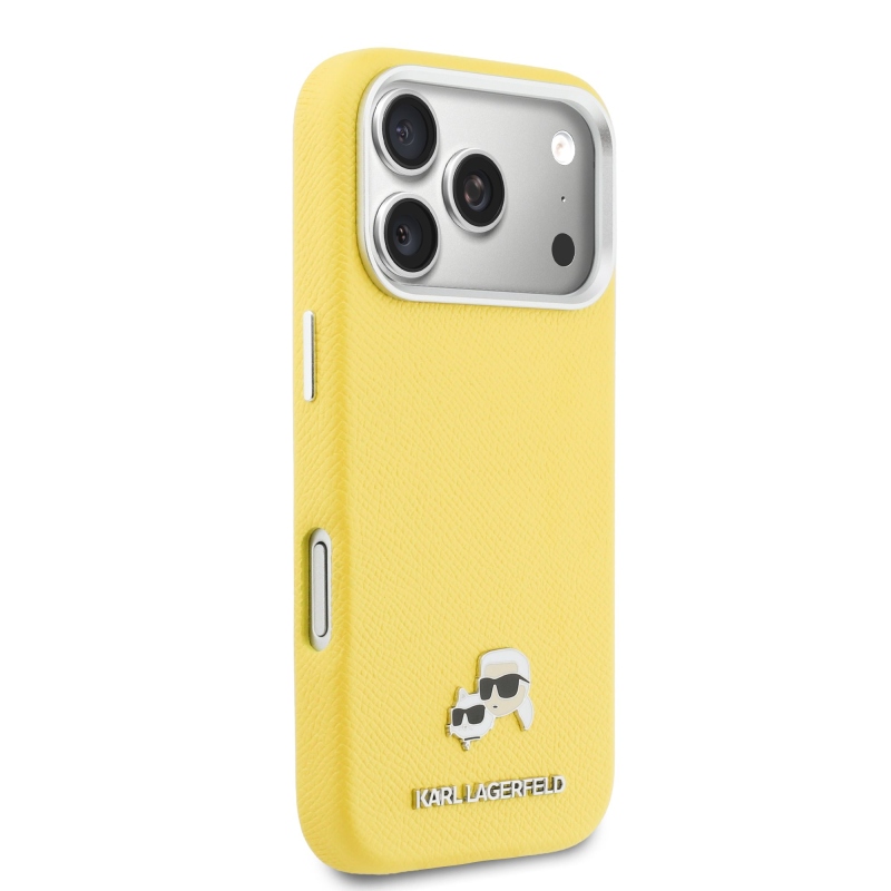 Karl Lagerfeld PU Karl és Choupette fejek tűk MagSafe hátlap iPhone 17 Pro Max Sárga