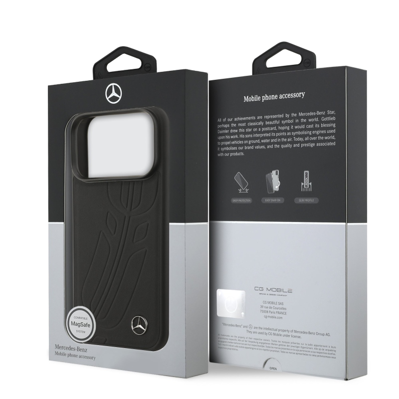Mercedes bőr nagy Lauer Levelek MagSafe hátlap iPhone 17 Pro fekete színű hátlaphoz