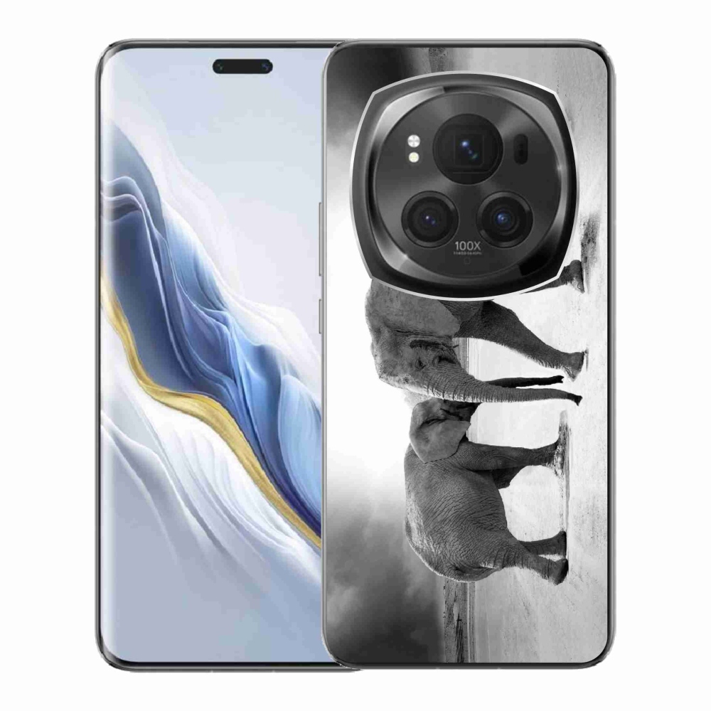 Zselés borítás mmCase a Honor Magic 6 Pro 5G készülékhez - fekete és fehér elefántok