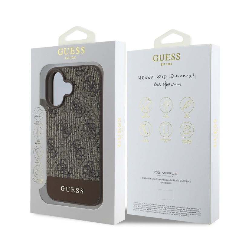 Guess PU 4G csíkos hátlap iPhone 16-hoz Barna