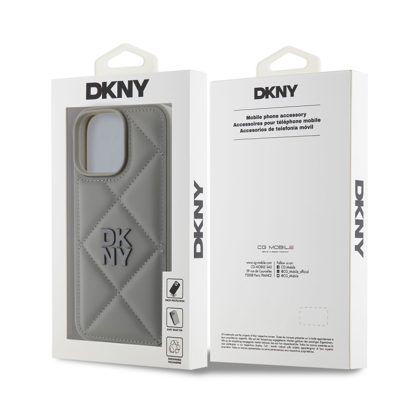DKNY PU bőr steppelt stack logó hátlap iPhone 16 Pro Max szürke
