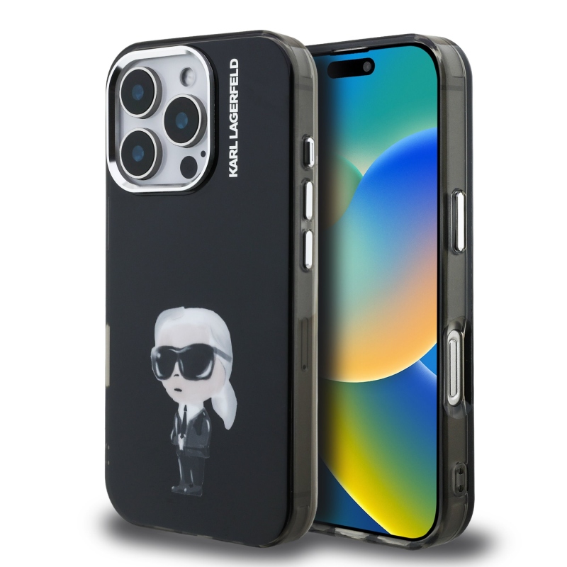 Karl Lagerfeld IML Aquarelle Karl hátlapi borító iPhone 16 Pro Max készülékhez Fekete
