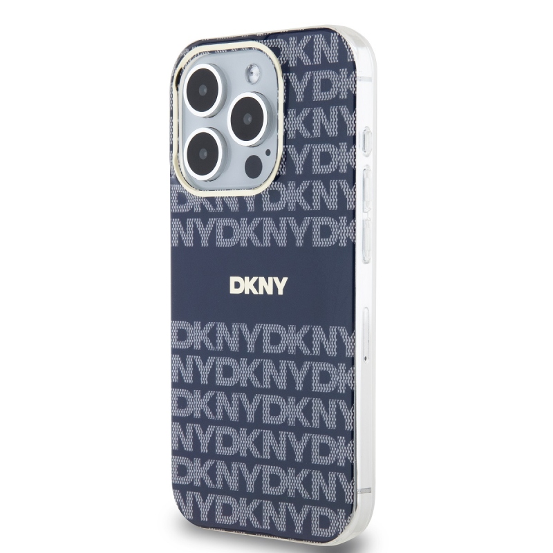 DKNY PC/TPU ismétlődő mintás tonális csíkos Magsafe hátlap iPhone 15 Pro Max kékhez