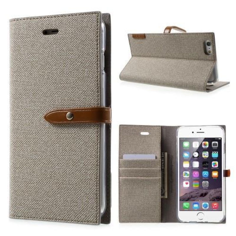 Stílusos PU bőr tok iPhone 6s Plus és 6 Plus készülékhez - khaki színű