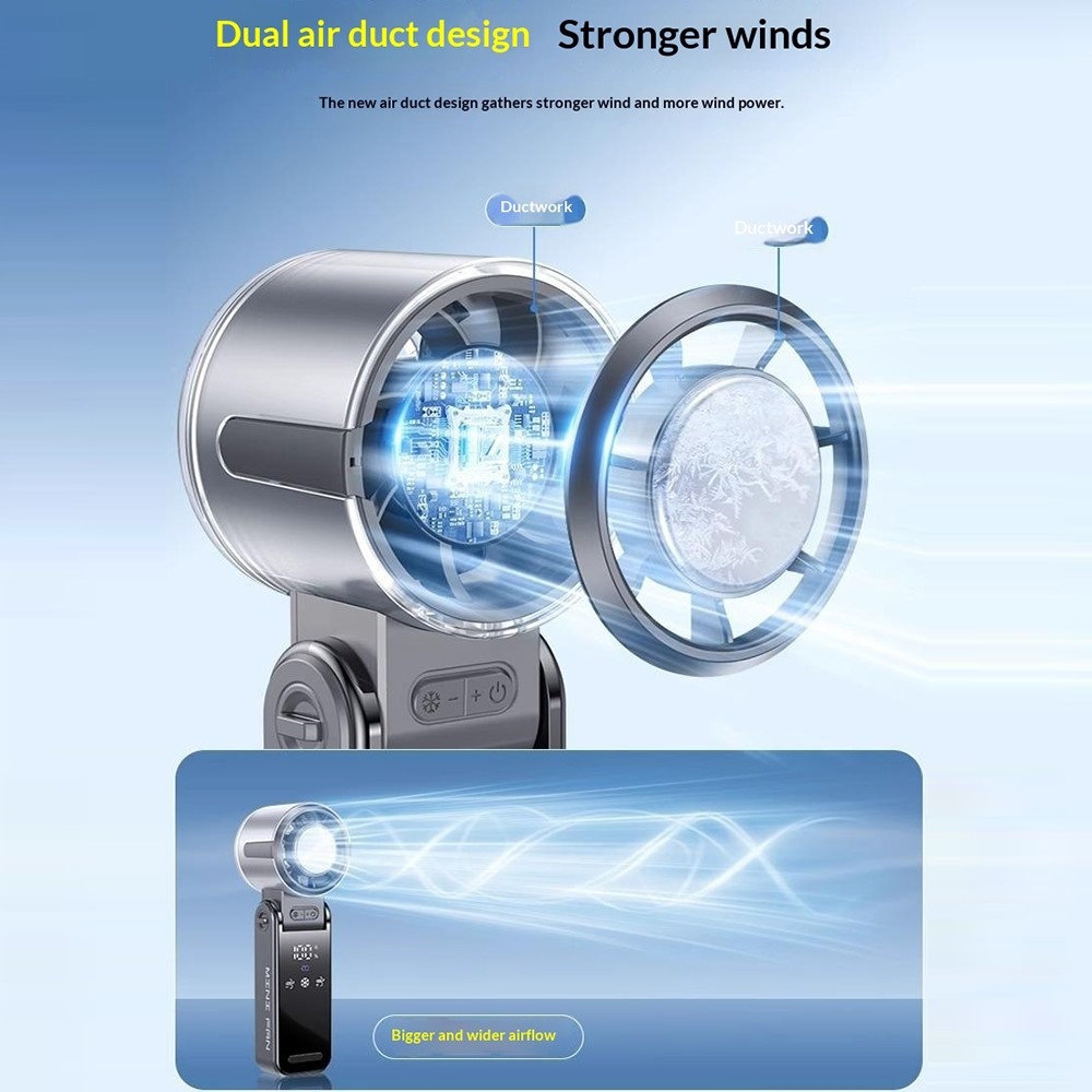 3 az 1-ben mini hordozható ventilátor hűtéssel és LED-kijelzővel – fehér