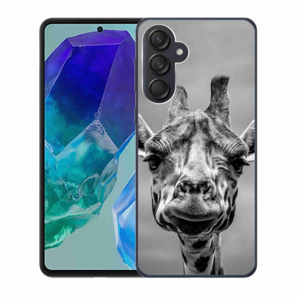 Zselés borítás mmCase Samsung Galaxy M55 5G - fekete-fehér zsiráfhoz