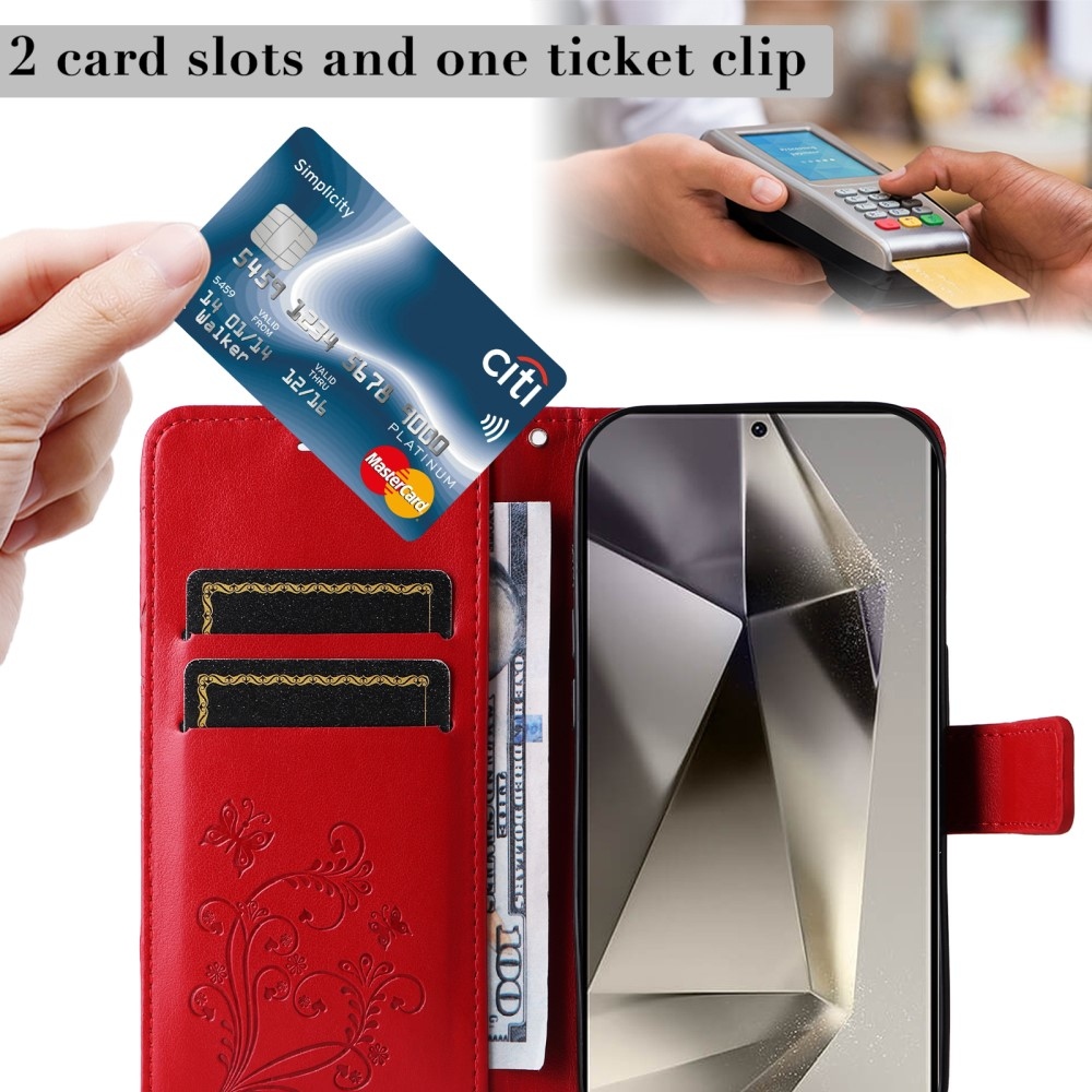 Nagy pillangó könyv tok Samsung Galaxy S25 Ultra készülékhez - piros