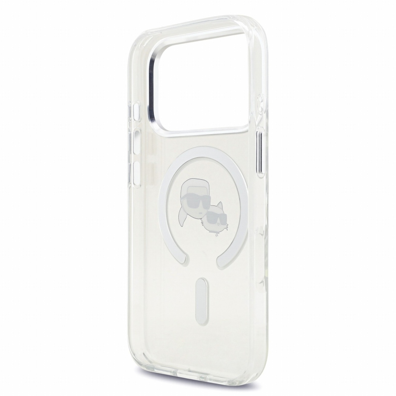 Karl Lagerfeld IML K&CH Heads fémkeretes MagSafe hátsó tok iPhone 18 Pro-hoz, fehér